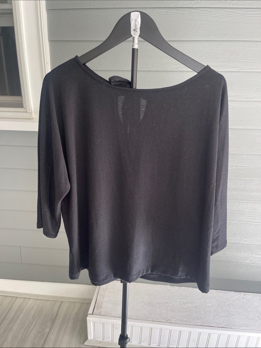 LOFT Black Boatneck 3/4 Sleeve Top with Tie Back Size Medium